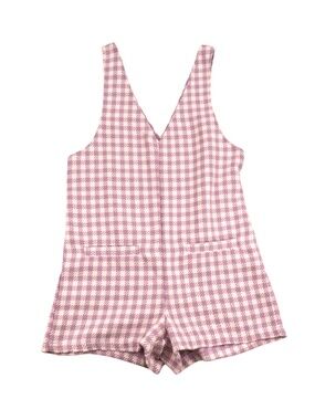 Stradivarius Lavender Gingham Romper Small V Neck Sleeveless Summer